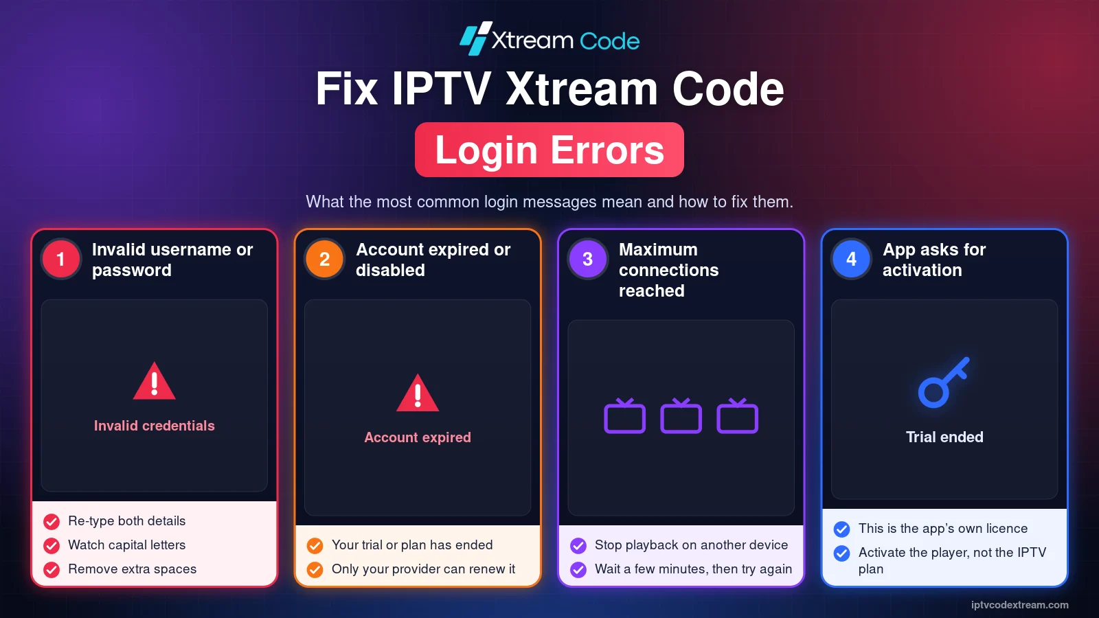 Fixing IPTV Xtream Code login errors
