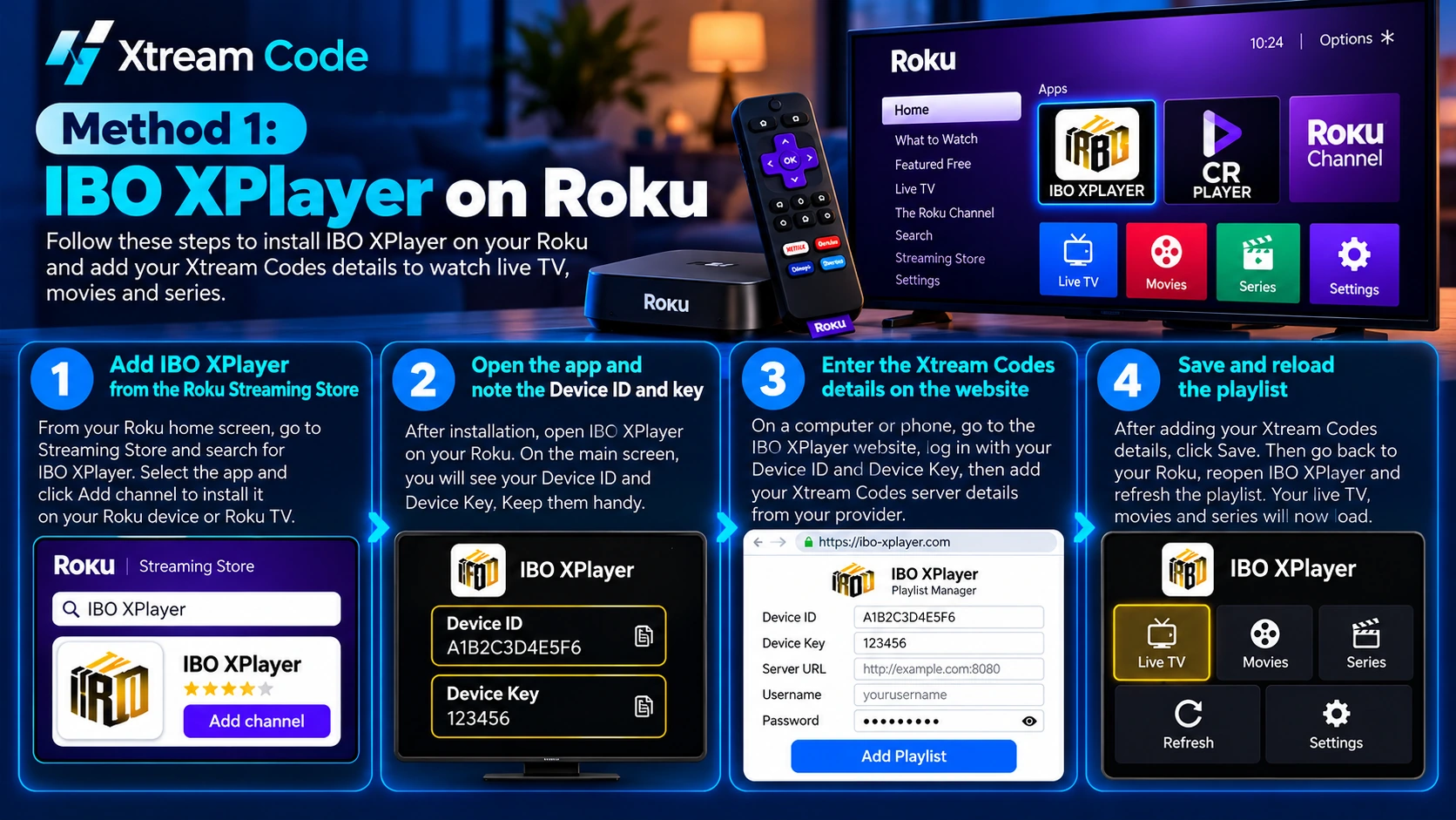 IBO XPlayer on Roku: Xtream Codes setup