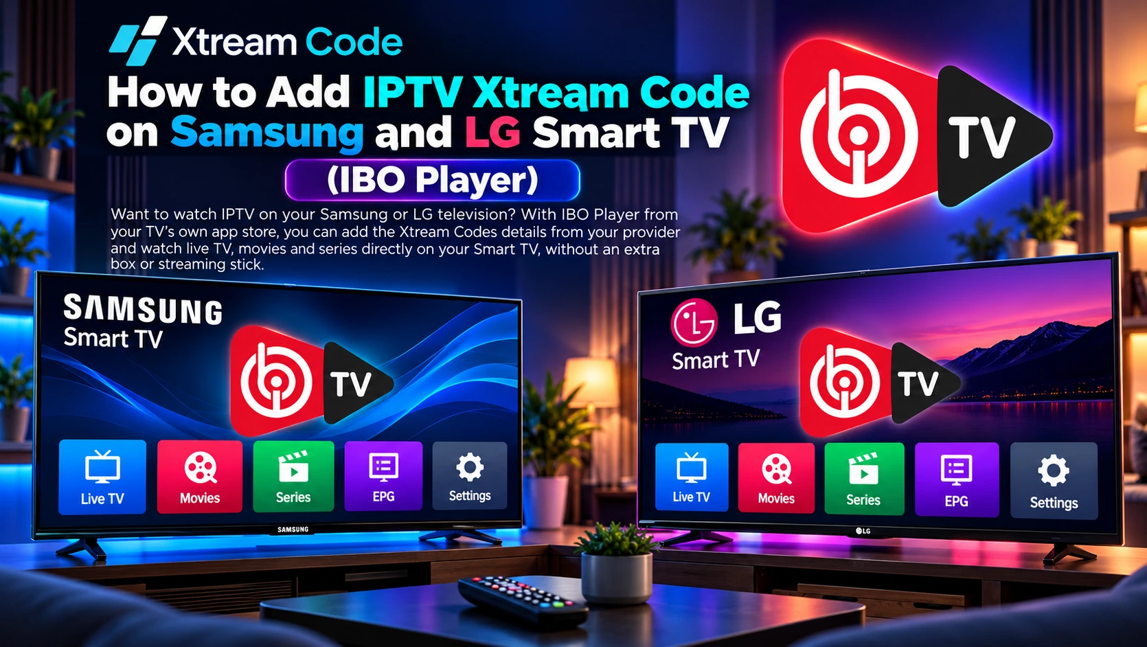 How to add IPTV Xtream Code on Samsung and LG Smart TV with IBO Player
