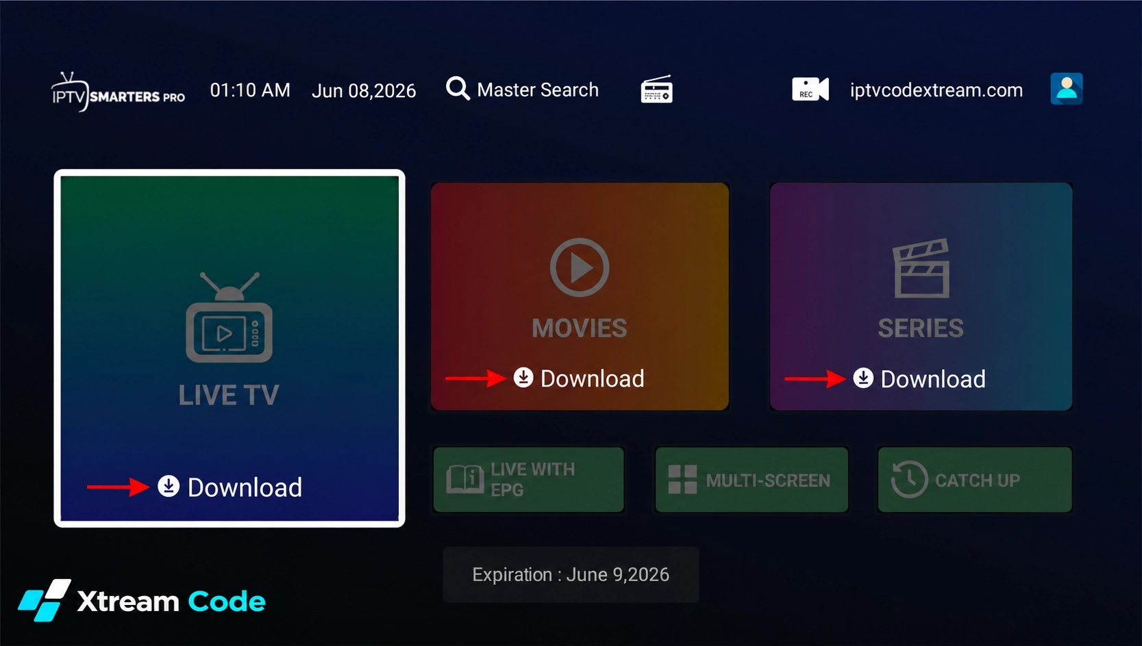 IPTV Smarters Pro downloading Live TV, Movies and Series after adding Xtream Codes