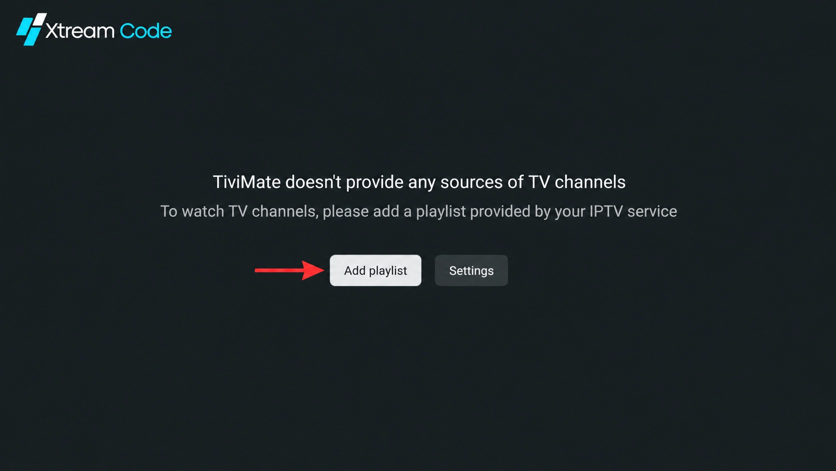 TiviMate playlist type screen with the Xtream Codes option selected