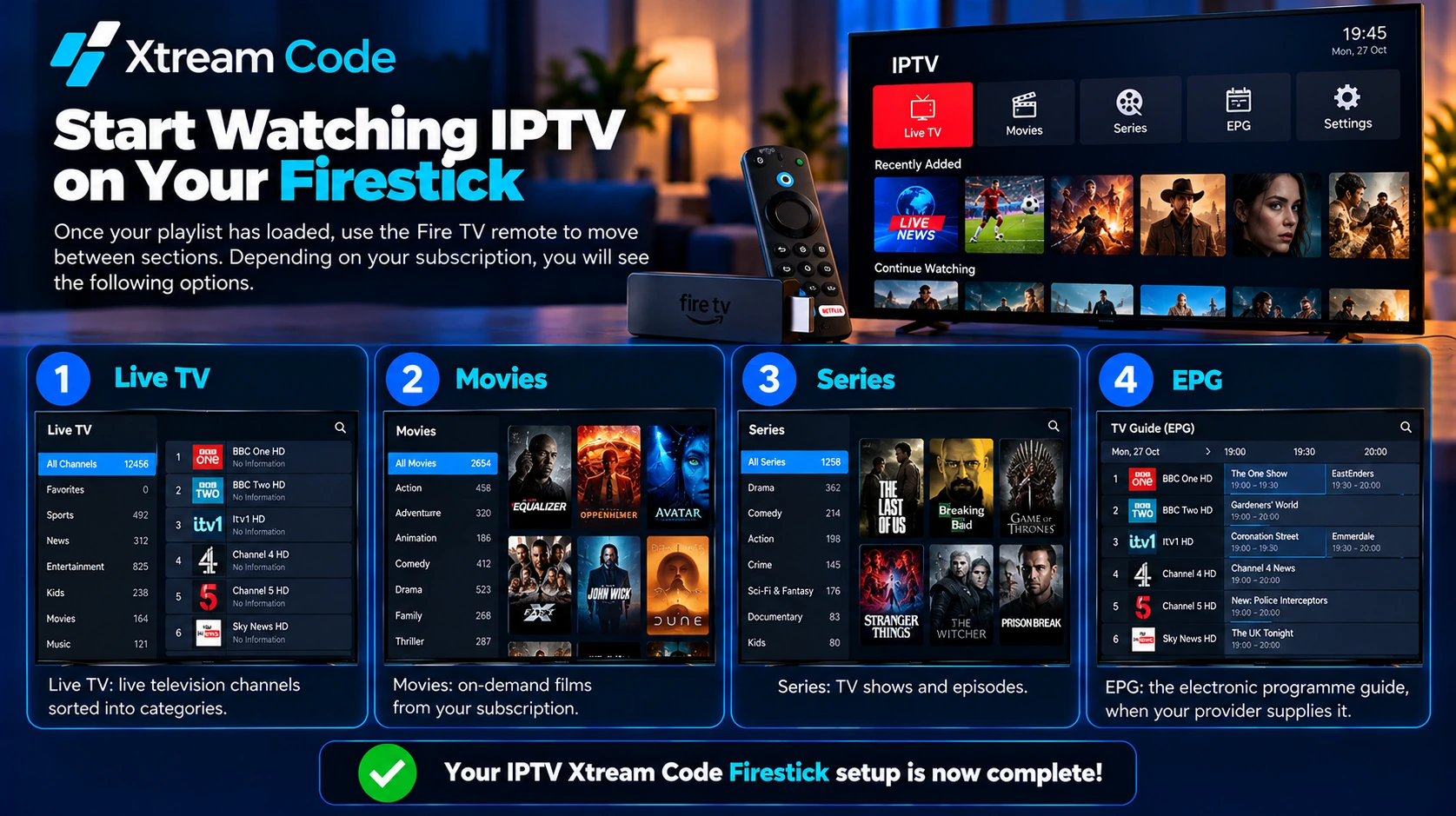 Start watching IPTV on Firestick with your Xtream Codes playlist